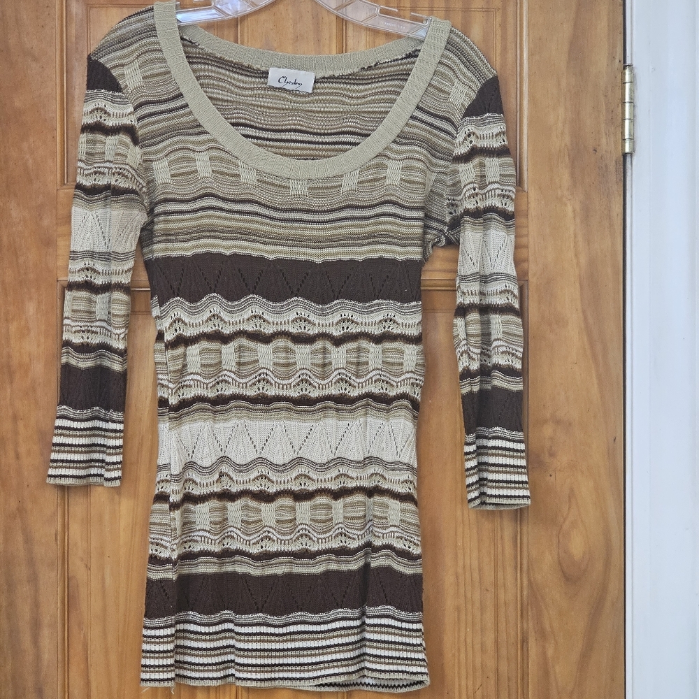 Chesley Y2K Women's Multicolor Knitted 3/4 Sleeve Top, Size L(Juniors)